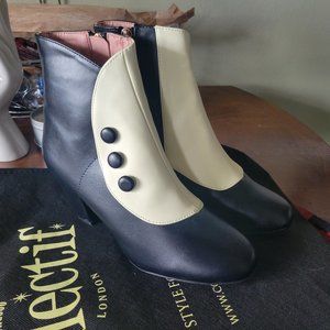 Unique Vintage/Collectif Black & Cream Spats Erice Booties (Never Used)